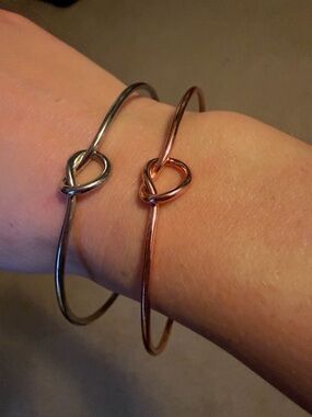 Heart Knot Bangle Bracelet - Rose Gold and Silver - Women Jewelry